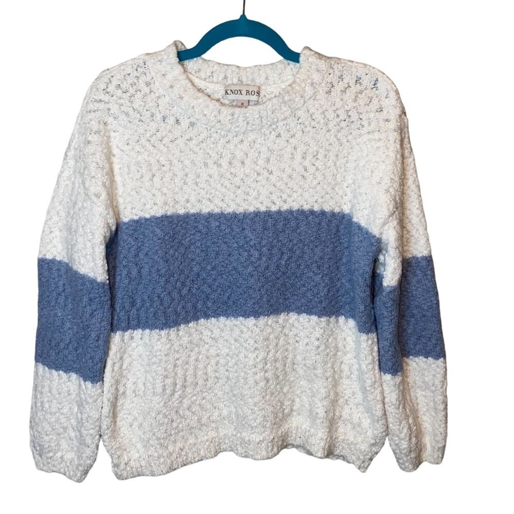 Knox Rose Textured Colorblock Sweater‎ Cream Blue Cozy Knit Medium